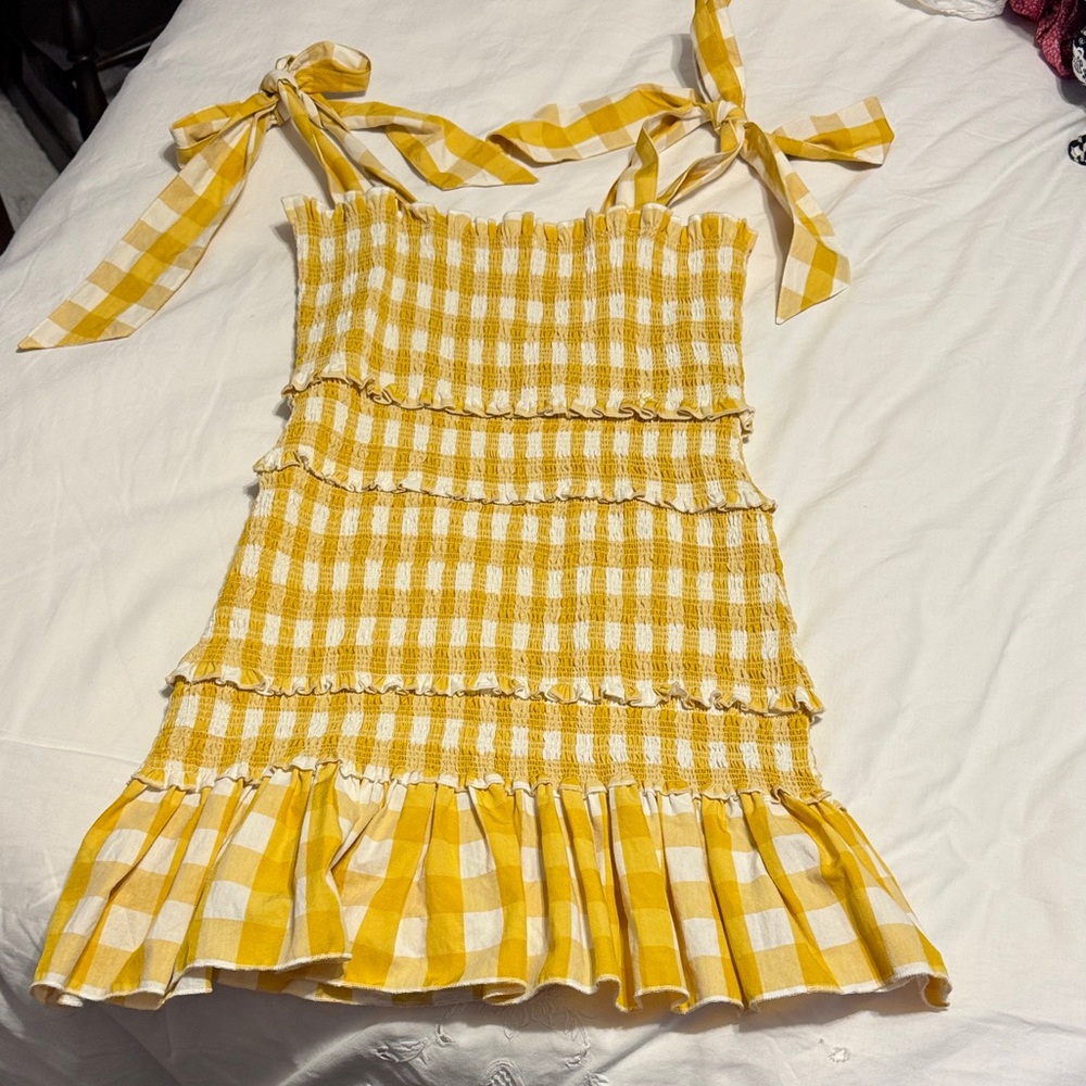 Yellow Checkered Backless Dress